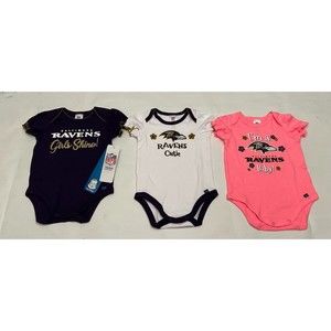 Brand New Gerber Baltimore Ravens Baby Set Of 3 Onesies NFL 3-6 Month